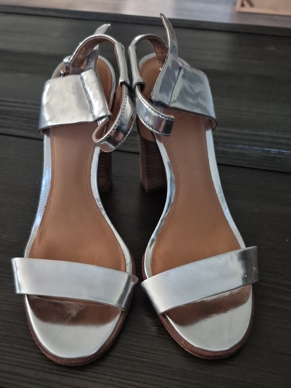 Coach Silver Metallic Block Heel Sandals
